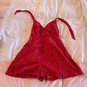 Halter red floral romper, size XS